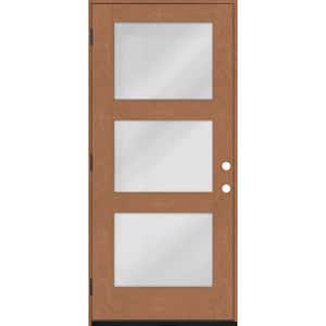Regency 36 in. x 80 in. Modern 3-Lite Equal Clear Glass RHOS Autumn Wheat Stain Mahogany Fiberglass Prehung Front Door