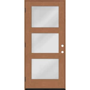 Regency 32 in. x 80 in. Modern 3Lite Equal Clear Glass RHOS Autumn Wheat Stain Mahogany Fiberglass Prehung Front Door