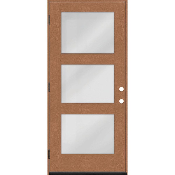 Steves & Sons Regency 32 in. x 80 in. Modern 3Lite Equal Clear Glass RHOS Autumn Wheat Stain Mahogany Fiberglass Prehung Front Door