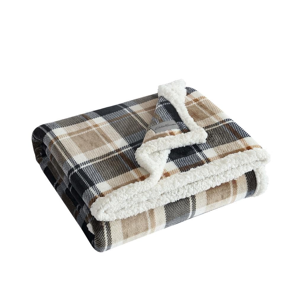 Rugged Plaid Brown 50"x60" Reversible Fleece/Sherpa Throw