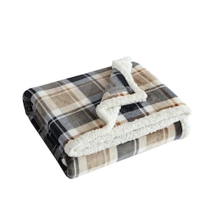 Rugged Plaid Ultra Soft Sherpa Beige Microfiber Throw Blanket