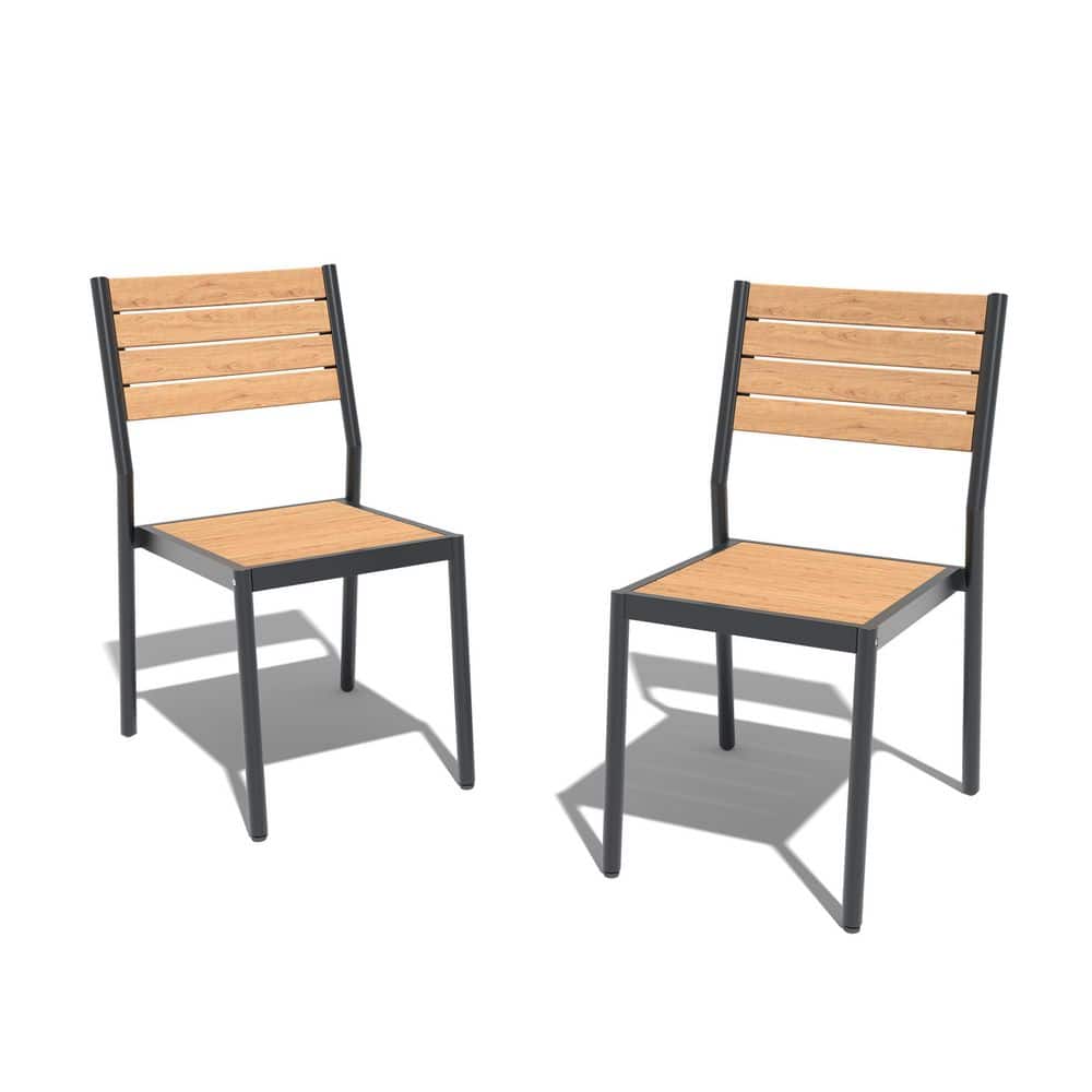 Stackable Outdoor Dining Chair Aluminum Patio Dining Chairs with High Back and Polywood Seat and Back in Brown 2-Pack price history on PriceWatchPro