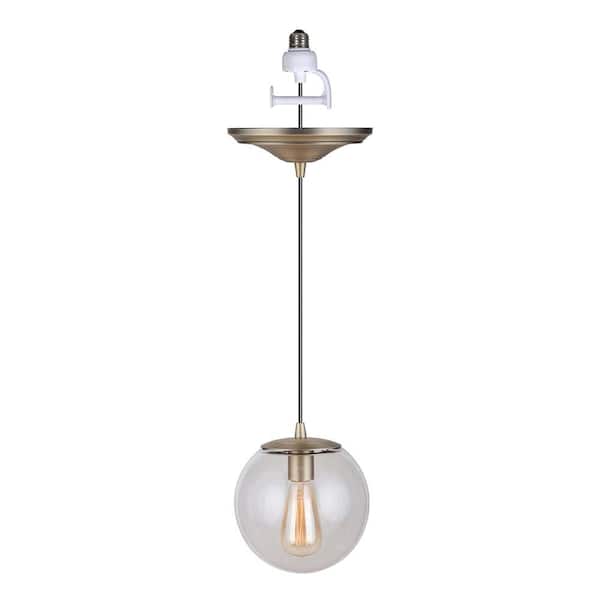 Worth Home Products Instant Pendant 1-Light Recessed Light Conversion Kit Brushed Brass Clear Globe Shade
