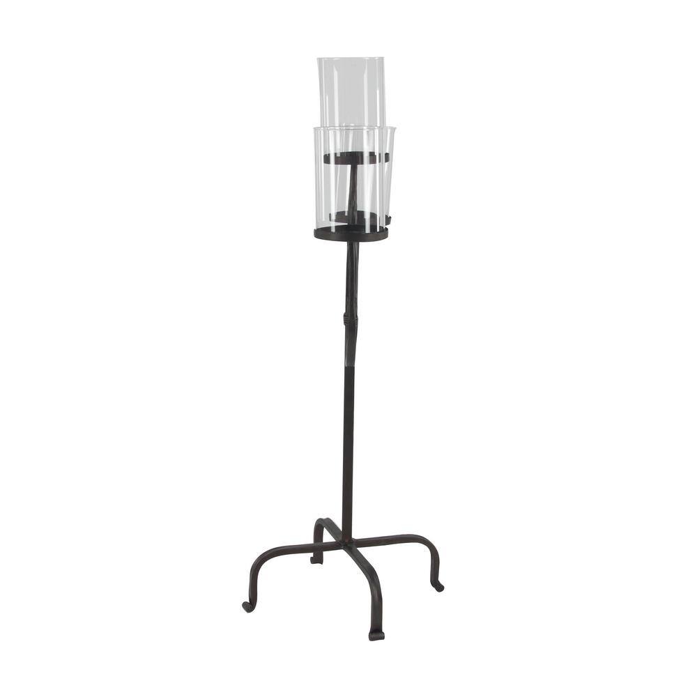 Black Iron 3-Light Hurricane Candelabra with Glass Shades