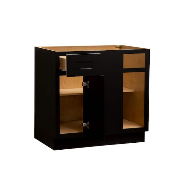 Plywell Shaker Assembled 42 in. x 34.5 in. x 24 in. Blind Corner Base Cabinet in Charcoal Black