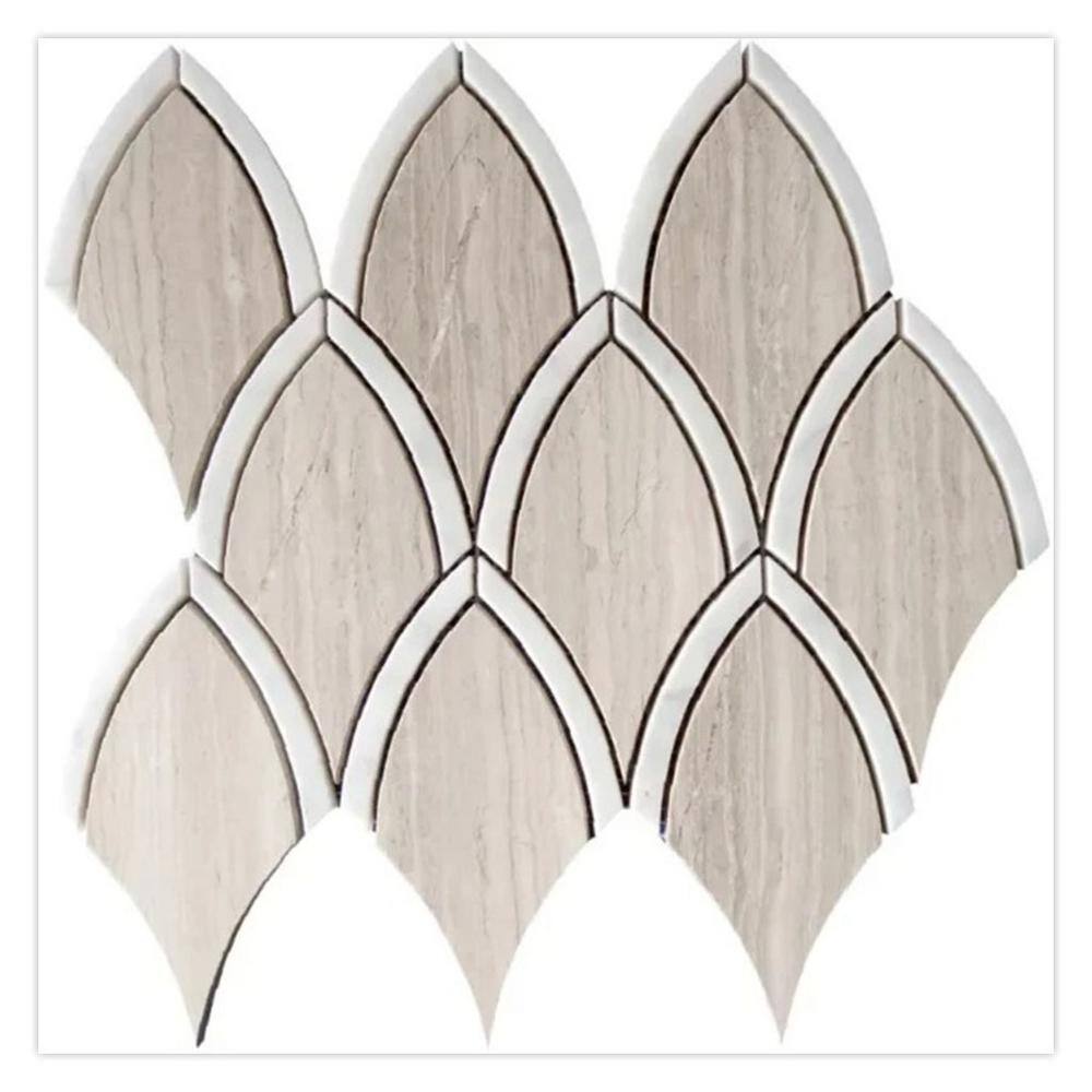 Elysian Polished Beige and White Marble Fish Scale Mosaic Tile