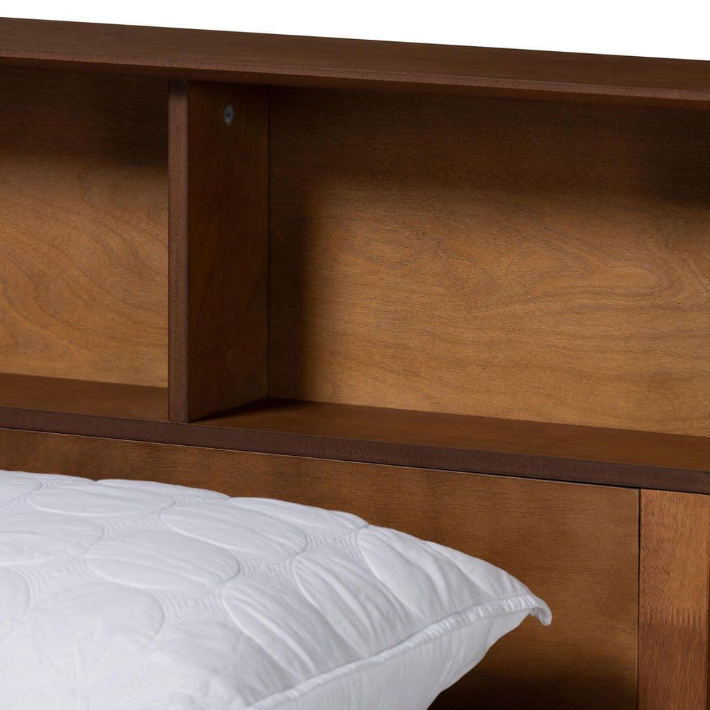 Lochlan Walnut Brown Full Platform Bed with Built-in Charging Station
