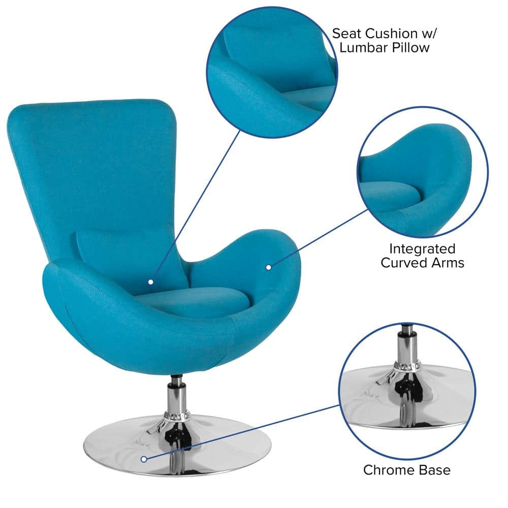 Aqua Fabric High Back Swivel Reception Chair with Chrome Base