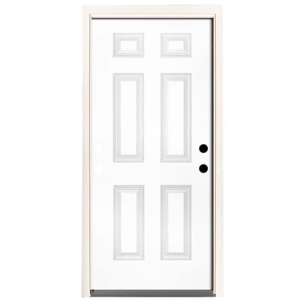 Steves & Sons 30 in. x 80 in. Element Series 6-Panel White Primed Steel Prehung Front Door Left-Hand Inswing with 6-9/16 in. Frame