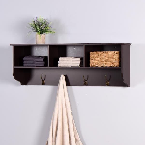 Seafuloy Espresso Entryway Wall Mounted Coat Rack with 4 Dual Hooks Living  Room Wooden Storage Shelf YM-39294-H - The Home Depot