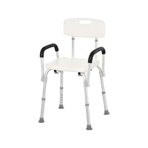 18.5 in. W Adjustable Height Aluminum Shower Bath Chair in White with Anti-slip, Arms and Back for Seniors & Disabled