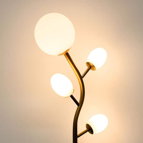 67.7 in. Gold 4-Light Modern Tree Floor Lamp for Living Room with Glass Globe Shade and 4 Bulbs Included