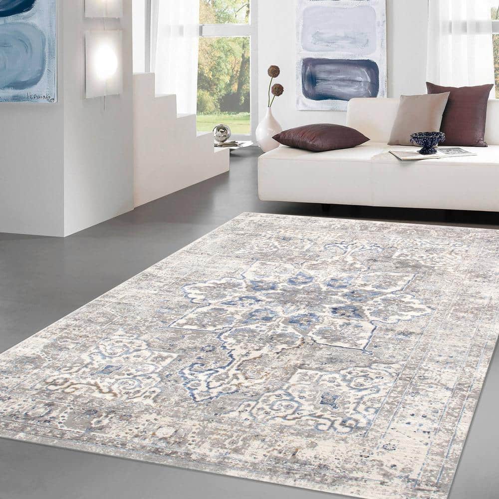 Handmade Gray Synthetic 4'x6' Easy-Care Rectangular Rug