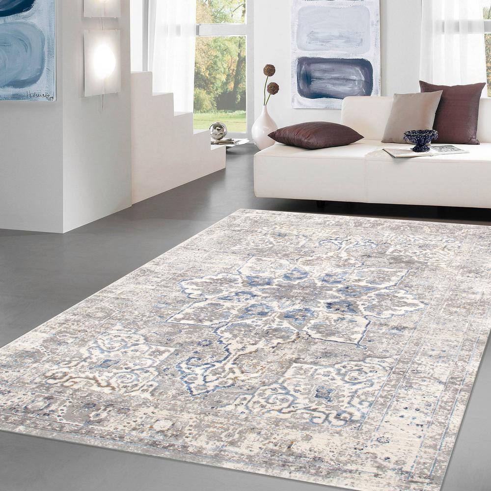 Handmade Gray Synthetic 4'x6' Easy-Care Rectangular Rug