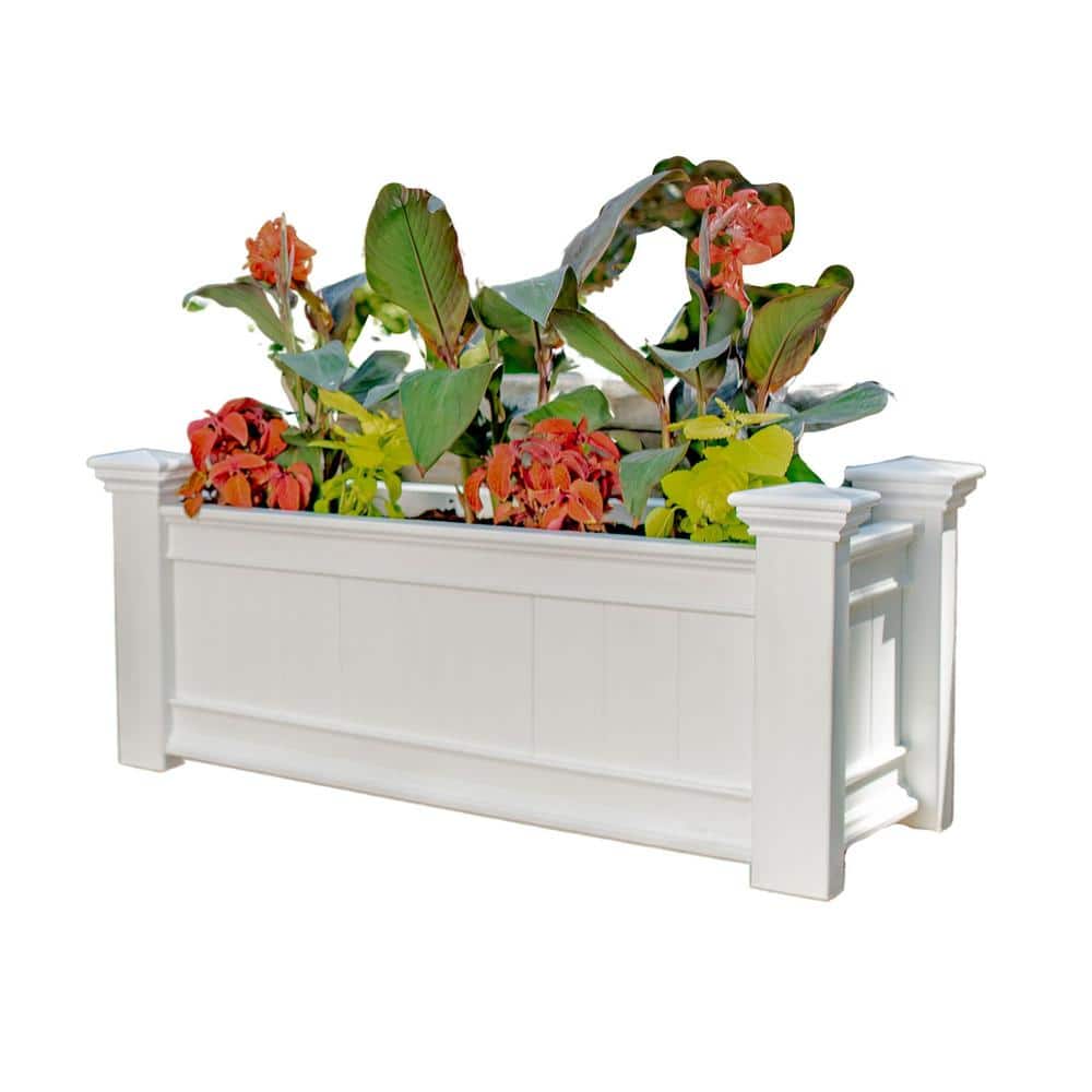 Windsor White Vinyl Outdoor Planter Box with Crown Molding