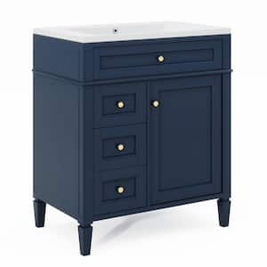 30 in. W x 18 in. D x 33 in. H Single Sink Freestanding Bath Vanity in Blue with White Cultured Marble Top