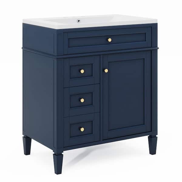 30 in. W x 18 in. D x 34 in. H Single Sink Freestanding Bath Vanity in Blue with White Ceramic Top