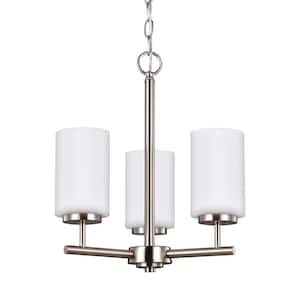 Oslo 3-Light Brushed Nickel Transitional Contemporary Hanging Chandelier with Opal Etched Glass Shades