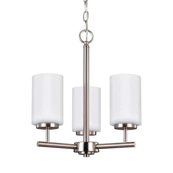 Generation Lighting Oslo 3-Light Brushed Nickel Transitional Contemporary Hanging Chandelier with Opal Etched Glass Shades