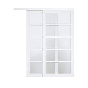 72 in. x 80 in. 5 Lite Tempered Frosted Glass and White MDF Interior Closet Sliding Door with Hardware Kit