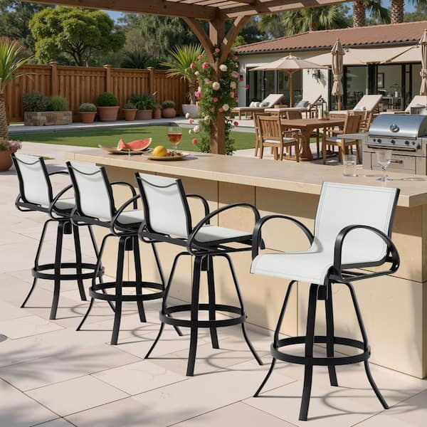 360° Swivel Patio Aluminum Outdoor Bar Stool in Augustine Oyster Sunbrella with Arms (4-Pack)