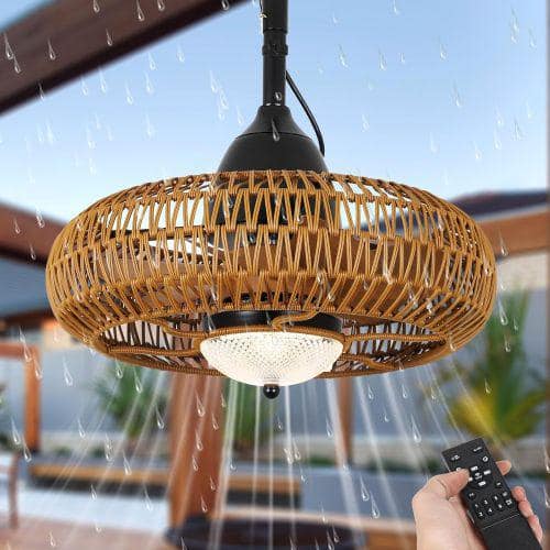 19.7 in. Outdoor Brown Caged Ceiling Fan with Adjustable White Integrated LED, Remote Control and Waterproof Ceiling Fans