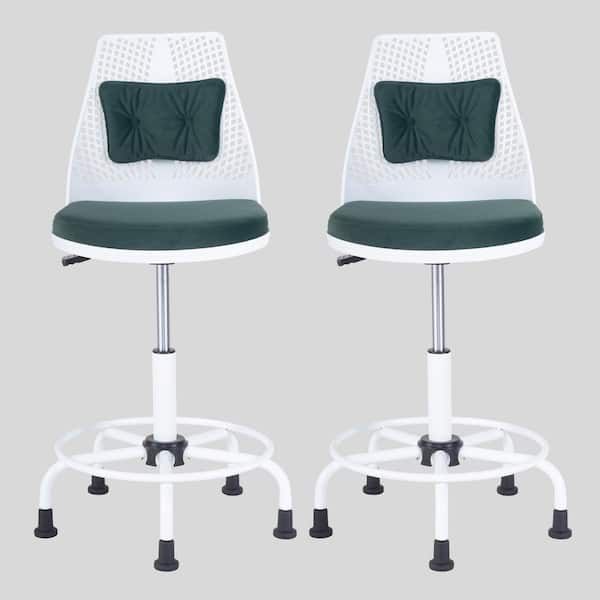 Unbranded 23.6in. W Adjustable Height Green Fabric Seat Armless Task Chair with Footrest (Set of 2)