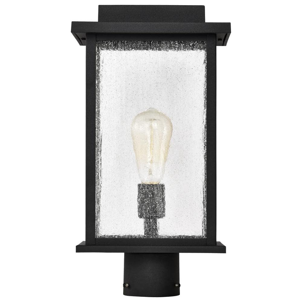 Sullivan Matte Black Outdoor Post Lantern with Clear Seeded Glass