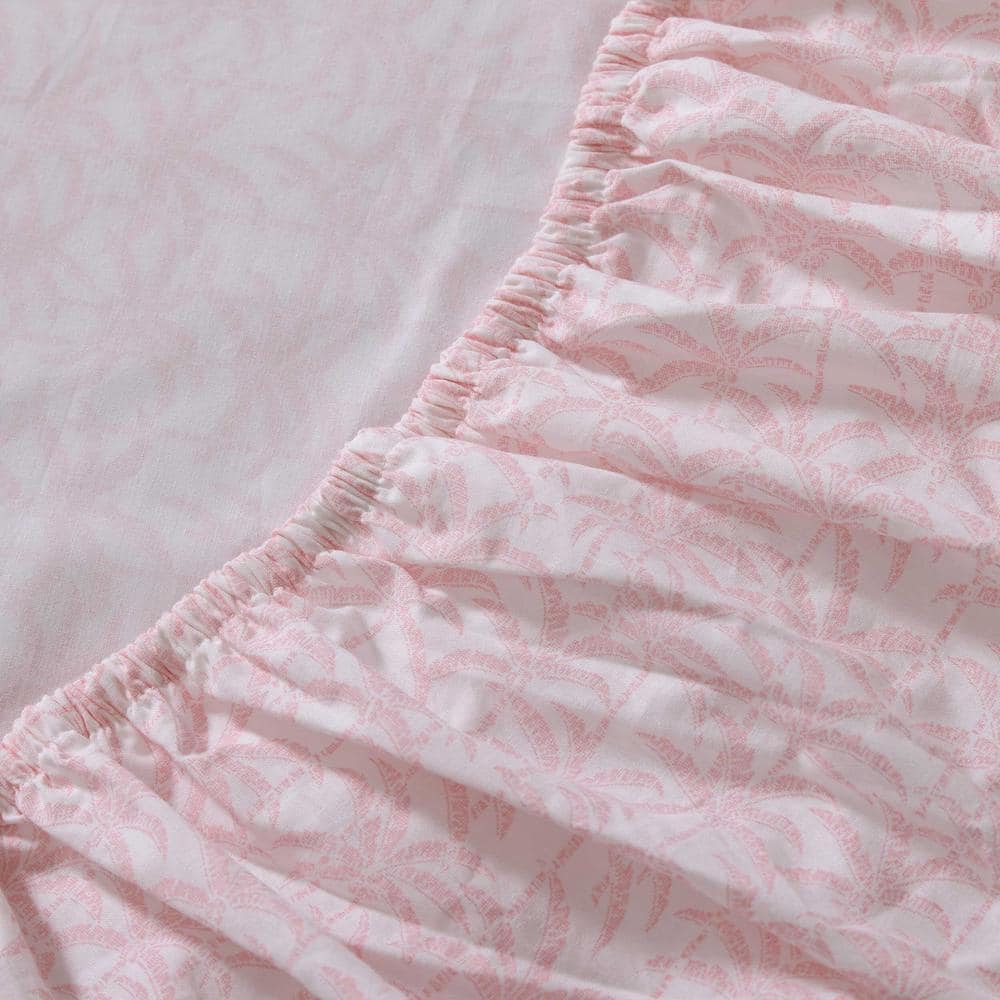 King Pink Cotton Percale Printed Sheet Set