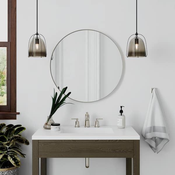 Better Bevel 18 in. W x 18 in. H Rubber Framed Round Bathroom Vanity Mirror in Sage Green