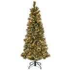 5 ft. Glistening Pine Pencil Slim Artificial Christmas Hinged Tree and 150 Lights Plus PowerConnect