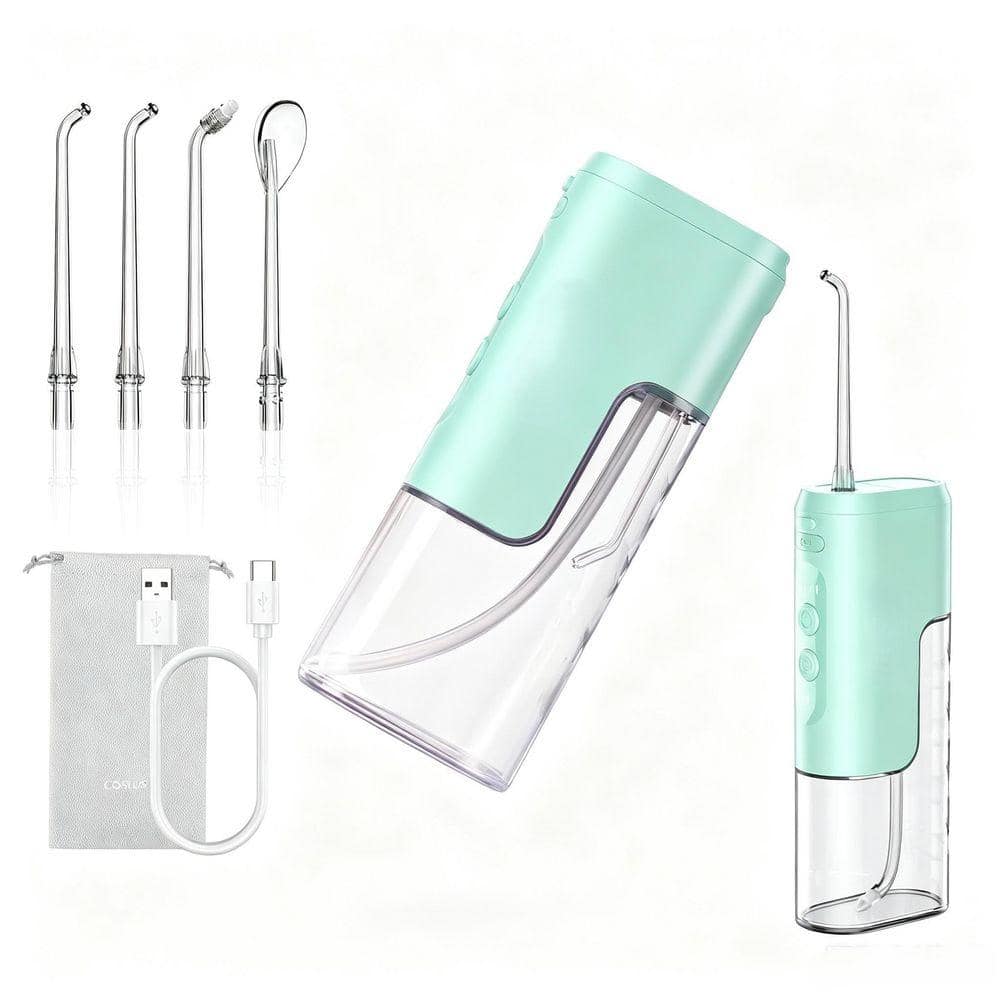 Mini Travel Water Flosser Cordless Oral Irrigator with 4 Modes Removable Tank IPX7 Waterproof in Green (1-Pack)