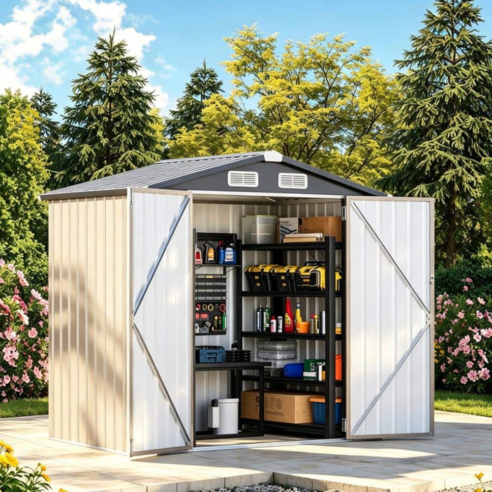 6 x 4 FT Metal Storage Shed, Garden Storage Shed, Lockable Doors & Sloped Roof, Brown price history on PriceWatchPro