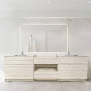 Element 102 in. W x 22 in. D x 35 in. H Double Sink Bath Vanity in Light Oak with Calacatta White Quartz Top