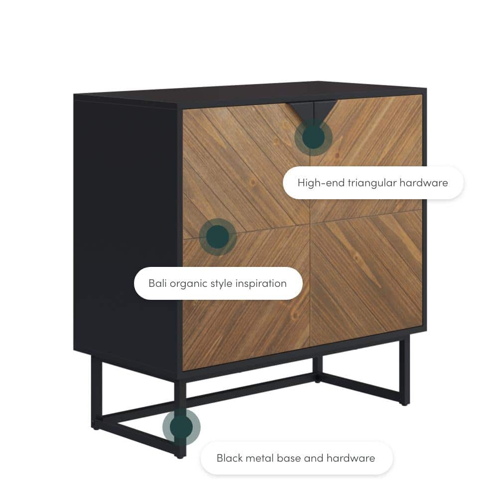 Matte Black and Brushed Fir Freestanding Storage Cabinet