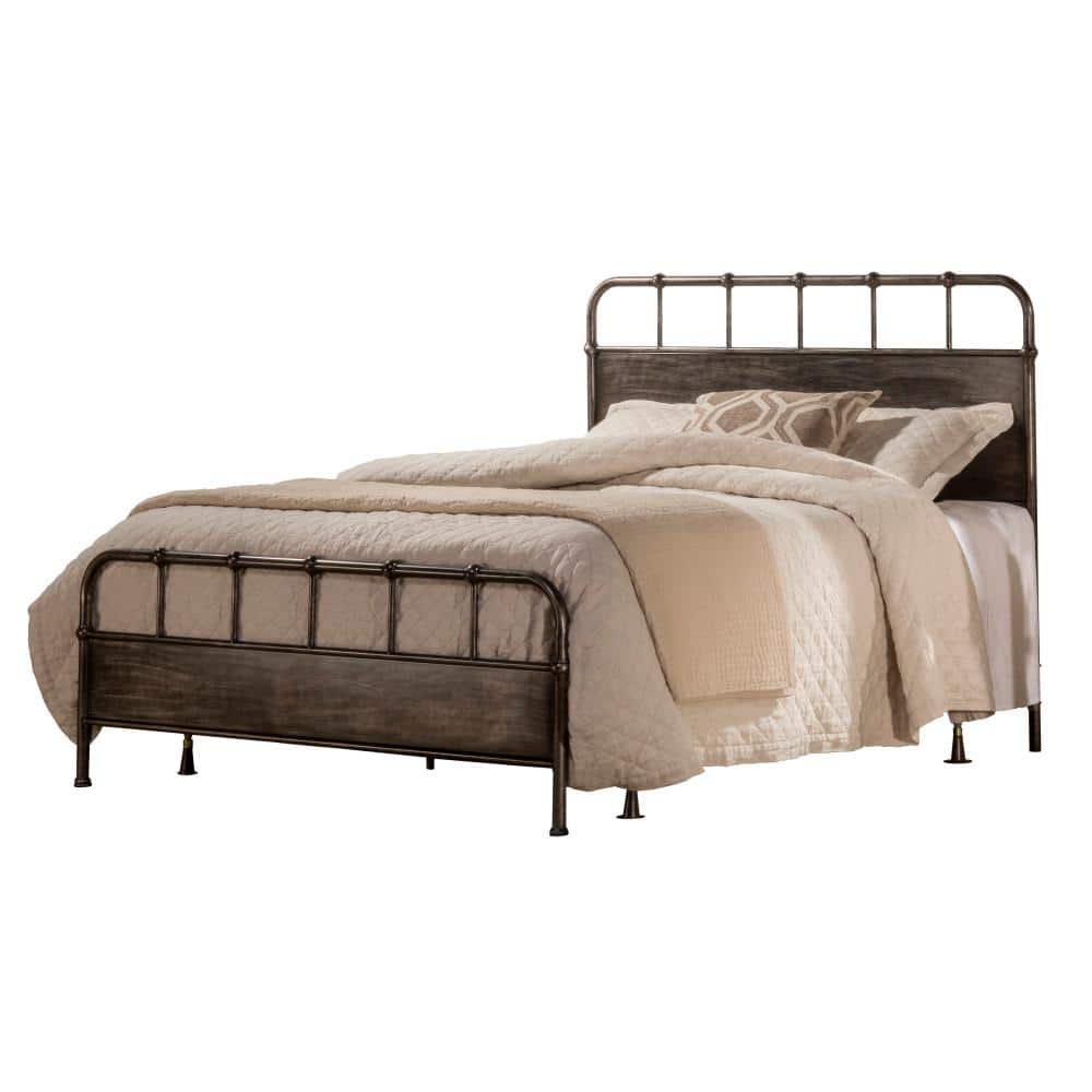 Grayson Queen Black Metal Panel Bed with Upholstered Headboard