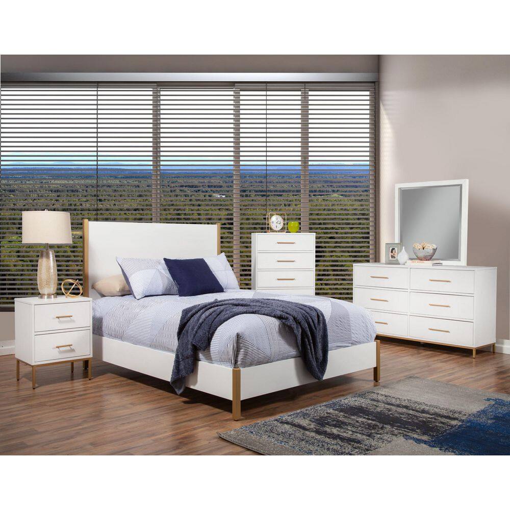 Madelyn Contemporary White & Gold Mahogany 2-Drawer Nightstand