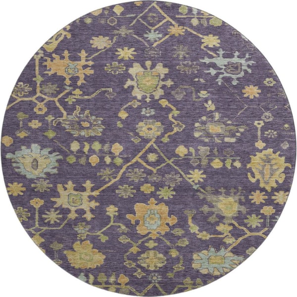 Mayfield Premium Machine Washable Abstract AMF1930 Purple 8 ft. x 8 ft. Round Rug