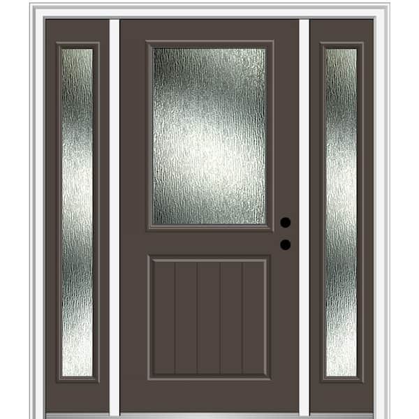 MMI Door 60 in. x 80 in. Left-Hand Inswing Rain Glass Brown Fiberglass Prehung Front Door on 6-9/16 in. Frame