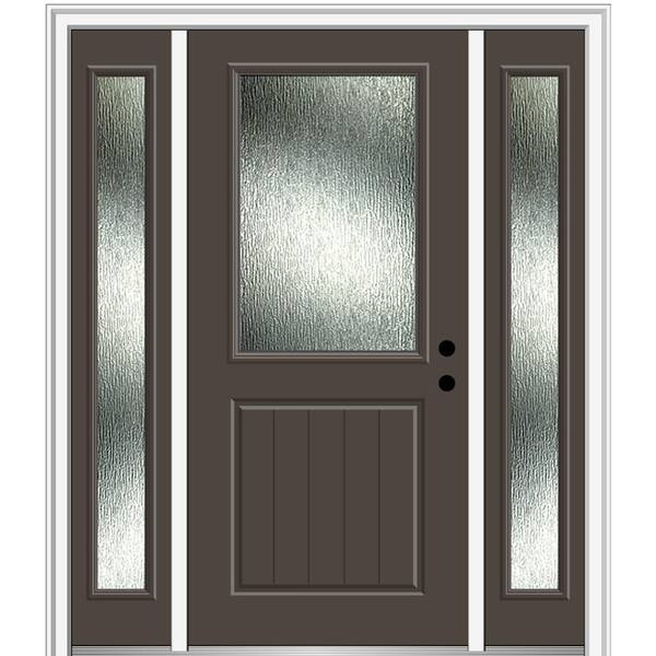 MMI Door 60 in. x 80 in. Left-Hand Inswing Rain Glass Brown Fiberglass Prehung Front Door on 4-9/16 in. Frame