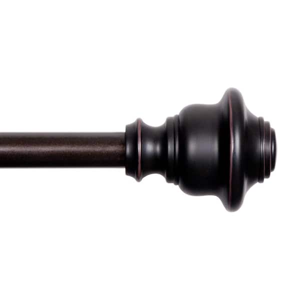 Kenney Fast Fit Easy Install Finn 36 in. - 66 in. Adjustable Single Curtain Rod 5/8 in. Dia., Weathered Brown with Finials