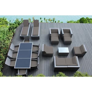 Gray 20-Piece Wicker Patio Combo Conversation Set with Sunbrella Taupe Cushions
