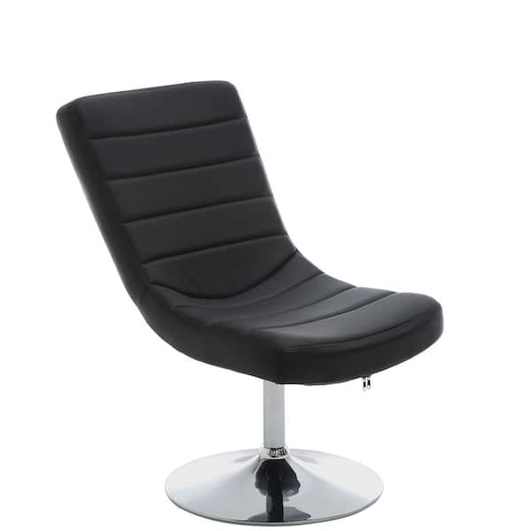 Furniture of America Tulipe Black Leather Lounge Chair With Ottoman