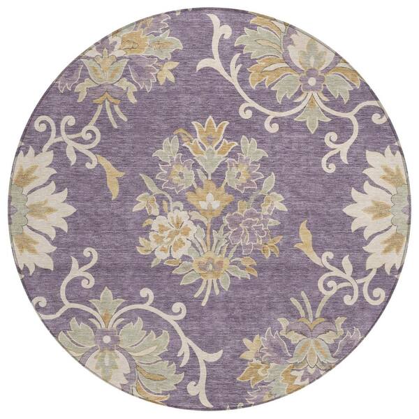 Chantille Machine Washable Indoor/Outdoor Abstract ACN3133 Purple 8 ft. x 8 ft. Round Rug