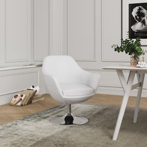 Caisson White and Polished Chrome Faux Leather Swivel Accent Chair (Set of 2)