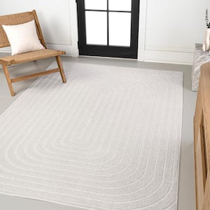 Freya High-Low Modern Scandinavian Arch Stripe Monotone Ivory 3 ft. x 5 ft. Indoor/Outdoor Area Rug