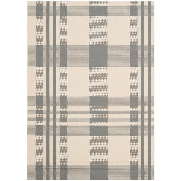 Courtyard Gray/Bone 7 ft. x 10 ft. Striped Indoor/Outdoor Patio  Area Rug