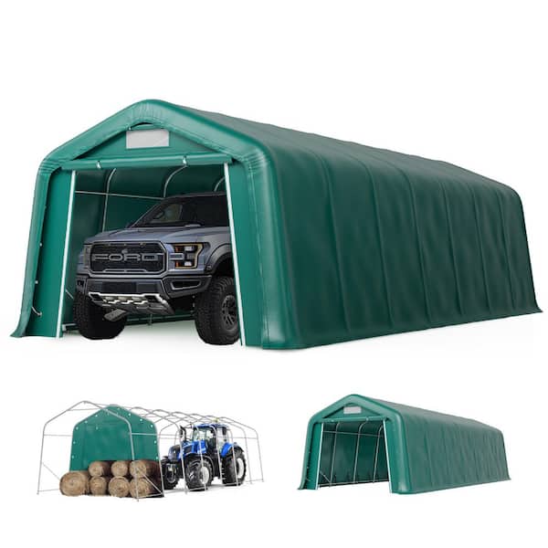 PHI VILLA 11 ft. x 28 ft. x 8.4 ft. Heavy-Duty Portable Garage Agricultural Shed with Galvanized Frame Removable Doors and Walls