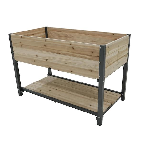 Siavonce 45 in. x 23.3 in. x 29 in. Iron-Wood Combined Growing Raised Garden Beds with Feet and Storage Racks, Black