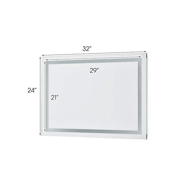 taholi 32 in. W x 24 in. H Rectangular Frameless LED Lighted Wall Bathroom Vanity Mirror (Horizontal/Vertical)